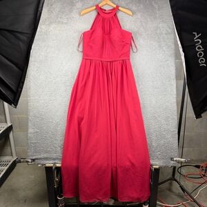 Fiesta Fashion Red Halter Neck Pleated Chiffon Maxi Gown Dress Womens XL